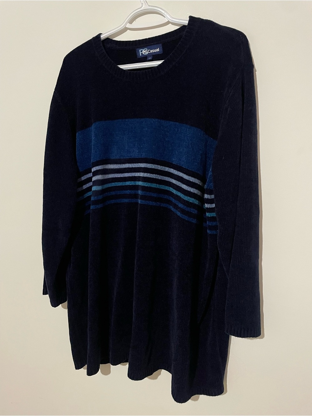 Women's Retro Chenille Navy & Blue Striped Sweater
